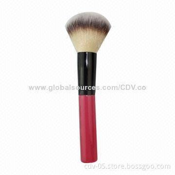 Makeup powder brush with wooden handle and tricolor synthetic hair, various colors are available